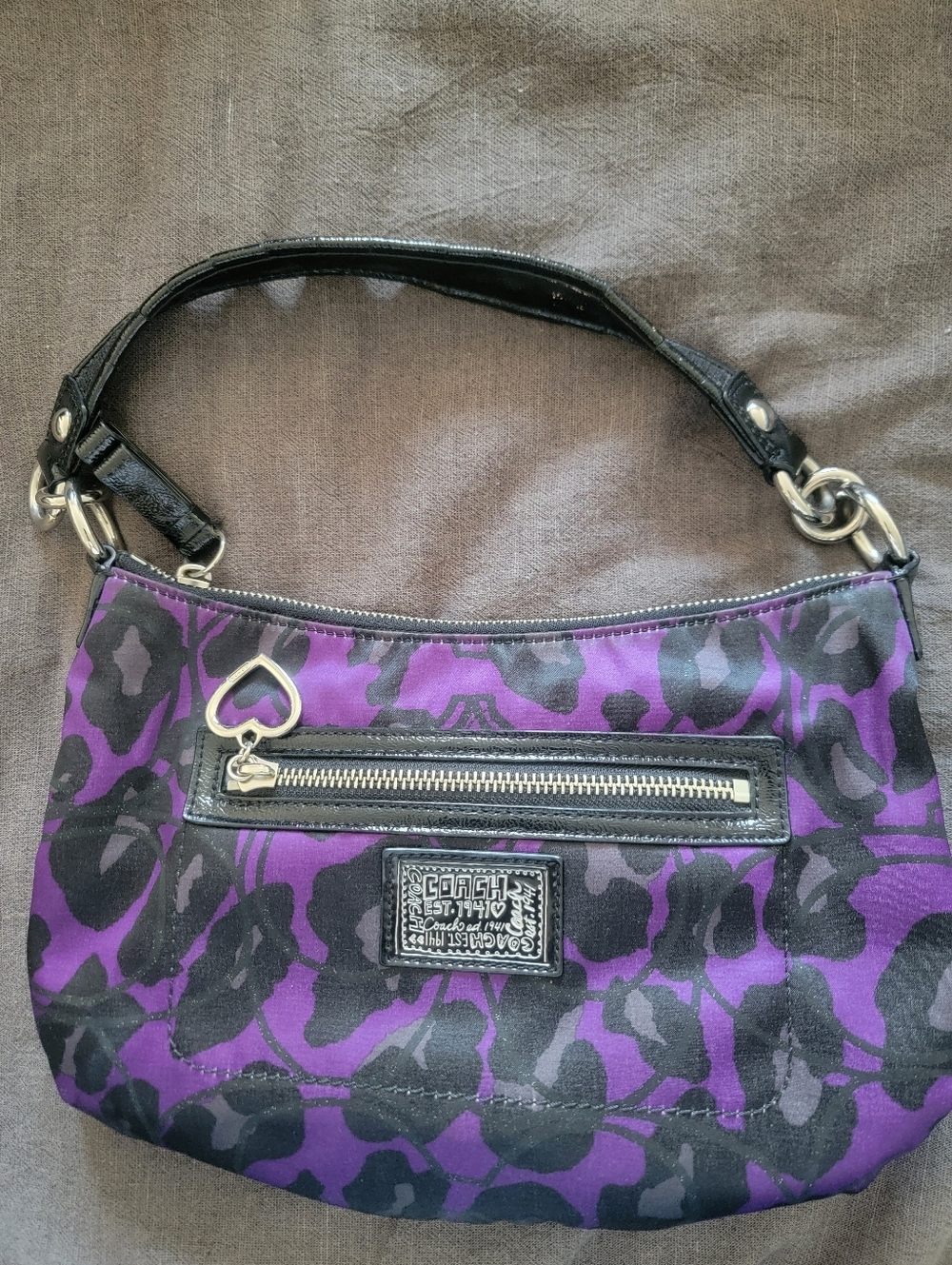 Coach Purple & Black Leopard Print Purse